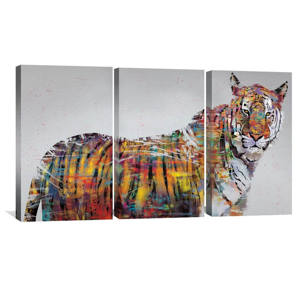 Graffiti Tiger Canvas Art Set of 3 / 40 x 60cm / Unframed Canvas Print Clock Canvas