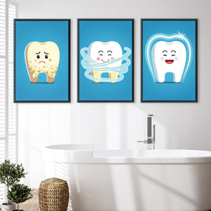 Happy Teeth Canvas Art Set of 3 / 30 x 45cm / Unframed Canvas Print Clock Canvas