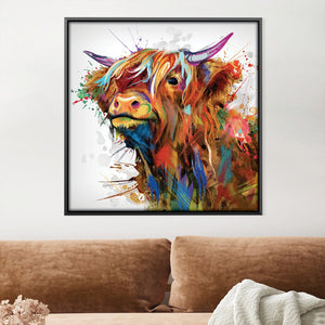 Highland Cow of Colors Canvas Art 30 x 30cm / Unframed Canvas Print Clock Canvas