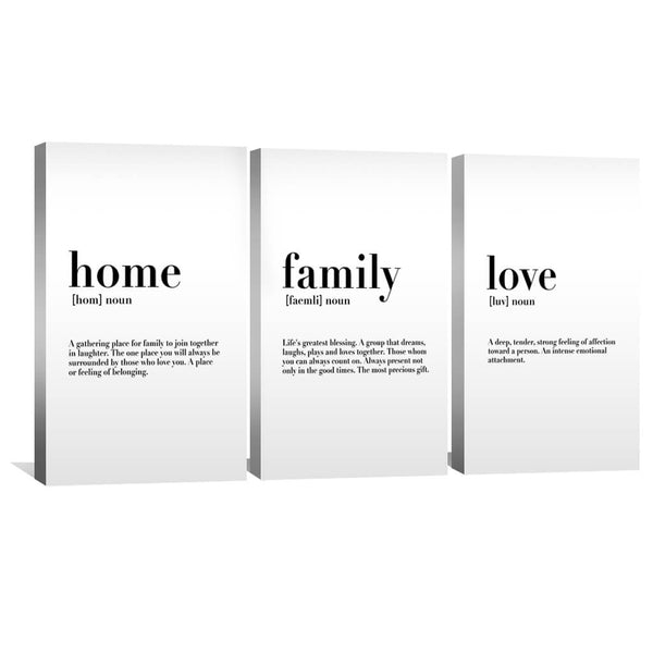 Home Family Love Canvas Art Set of 3 / 40 x 60cm / Unframed Canvas Print Clock Canvas
