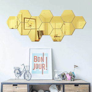 Honeycomb Reflective Wall Stickers Sticker Large - Gold Clock Canvas
