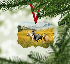 Horse Field Ornament Christmas Ornament Victorian 10.8 x 8cm Clock Canvas