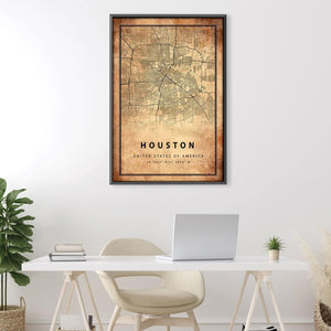 Houston Vintage Map Canvas Art Clock Canvas