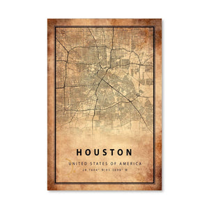 Houston Vintage Map Canvas Art Clock Canvas