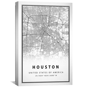 Houston White Map Canvas Art Clock Canvas