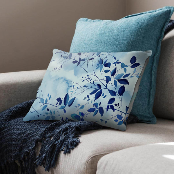 Indigo Leaves Cushion – ClockCanvas
