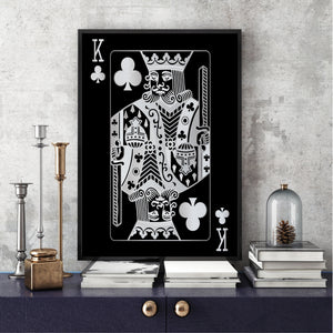 King of Clubs - Silver Clock Canvas
