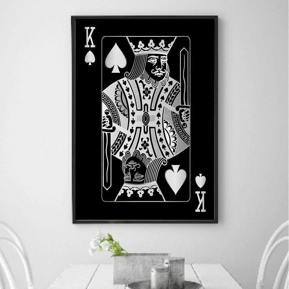 King of Spades - Silver Clock Canvas