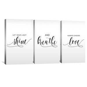 Let Your Light Shine Canvas Art Set of 3 / 40 x 60cm / Unframed Canvas Print Clock Canvas