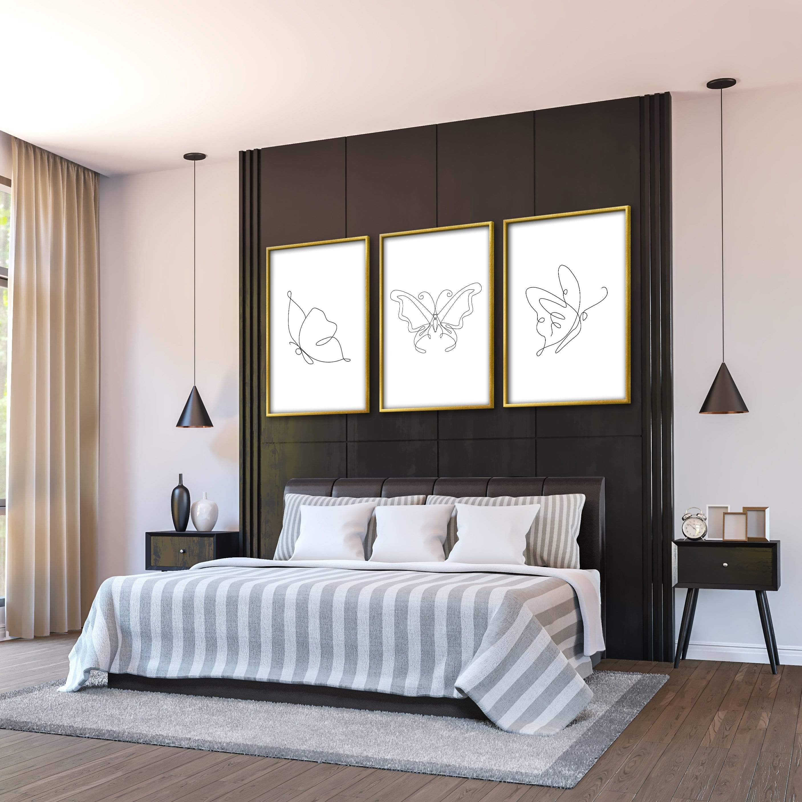 Line Butterflies Canvas Art Clock Canvas