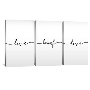 Live Laugh Love Canvas Art Set of 3 / 40 x 60cm / Unframed Canvas Print Clock Canvas