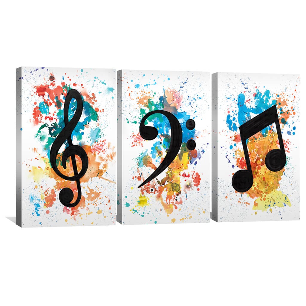 Lively Notes Canvas Art Set of 3 / 40 x 50cm / Unframed Canvas Print Clock Canvas