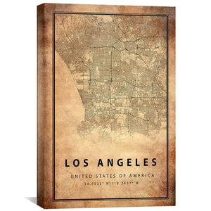 Los Angeles Vintage Map Canvas Art Clock Canvas