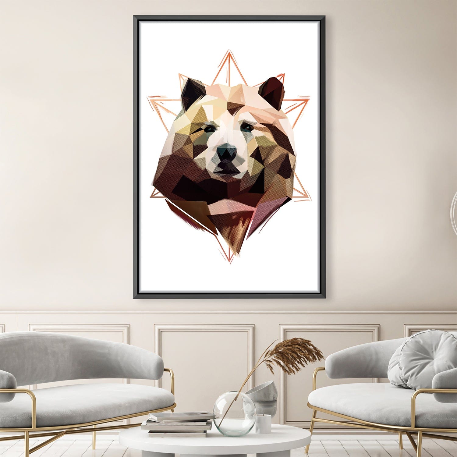Low Poly Bear Light Canvas Art 30 x 45cm / Unframed Canvas Print Clock Canvas