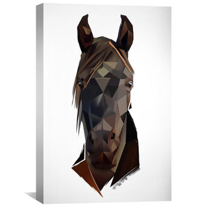Low Poly Black Horse Light Canvas Art Clock Canvas