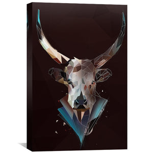 Low Poly Bull Dark Canvas Art Clock Canvas