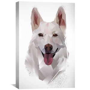 Low Poly Husky Light Canvas Art Clock Canvas