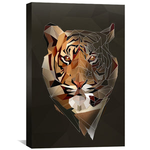 Low Poly Tiger Dark Canvas Art Clock Canvas