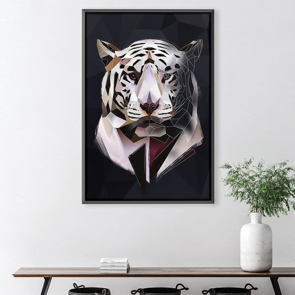 Low Poly White Tiger Dark Canvas Art 30 x 45cm / Unframed Canvas Print Clock Canvas