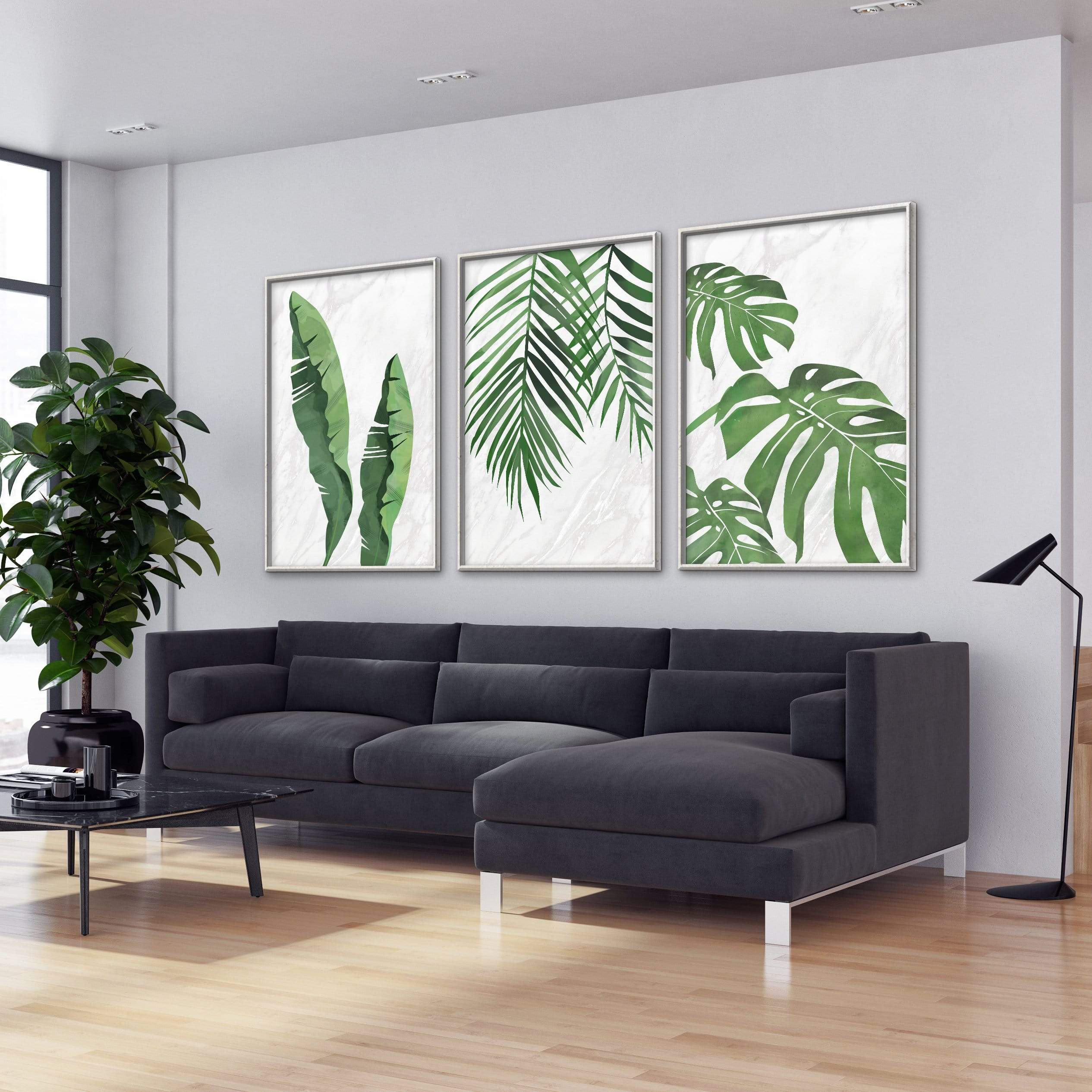 Marble Tropical Leaf Canvas Art Clock Canvas