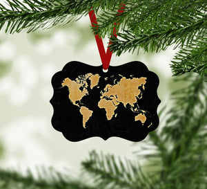 Marble World Map Ornament Christmas Ornament Victorian 10.8 x 8cm Clock Canvas