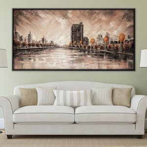 Melbourne Vibes, Yarra River Canvas Art 50 x 25cm / Unframed Canvas Print Clock Canvas