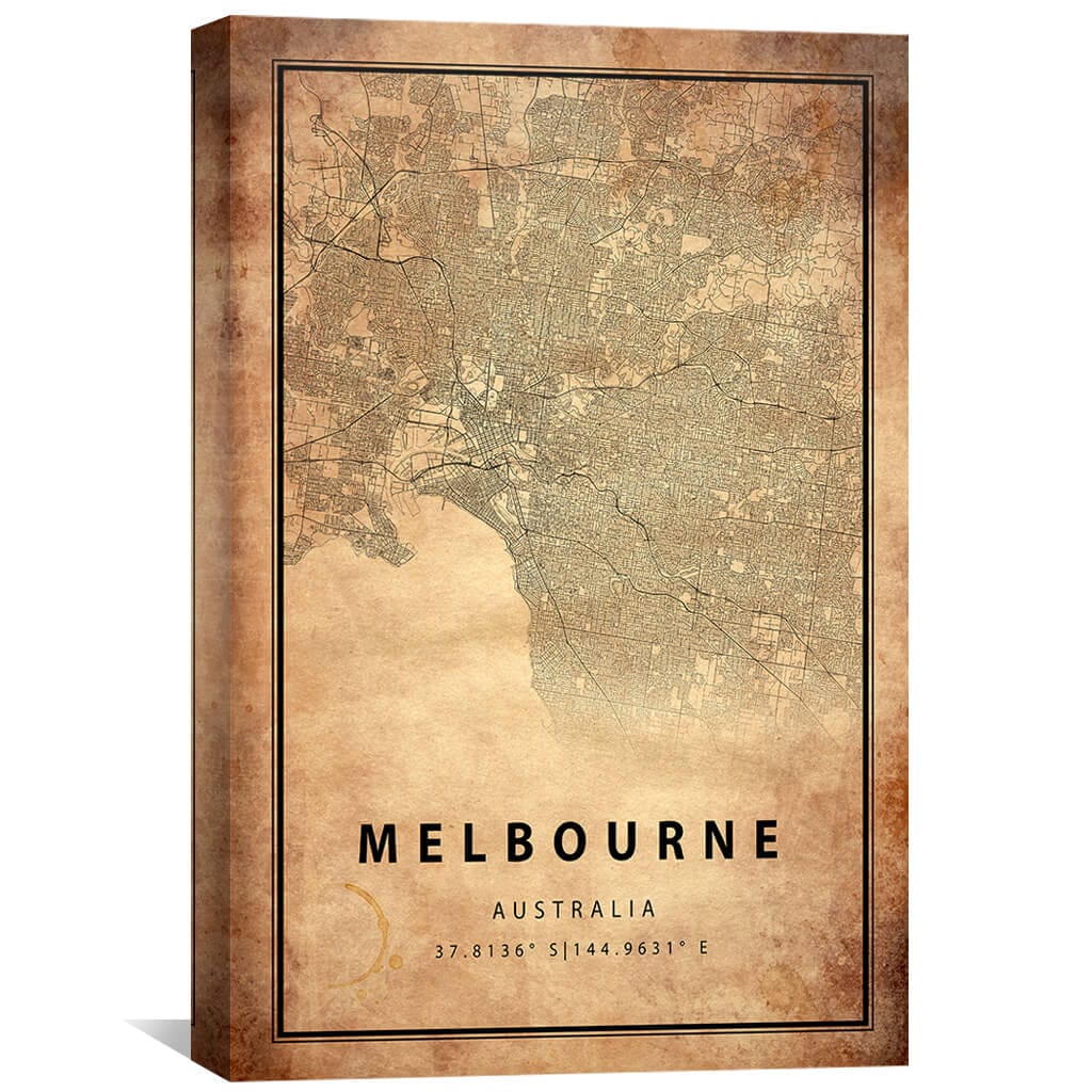 Melbourne Vintage Map Canvas Art Clock Canvas