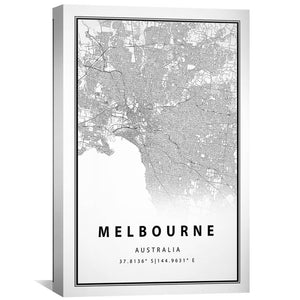 Melbourne White Map Canvas Art Clock Canvas