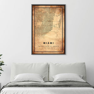 Miami Vintage Map Canvas Art Clock Canvas