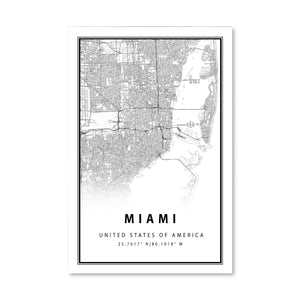 Miami White Map Canvas Art Clock Canvas
