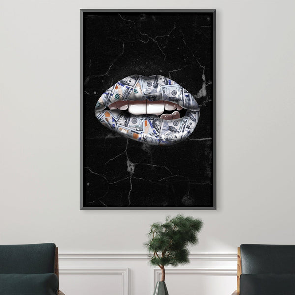 Luxury Money Lips Black Canvas Prints Wall Art - Canvas Painting