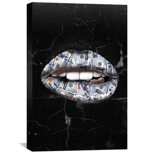 Money Lips Canvas Art 30 x 45cm / Standard Gallery Wrap Clock Canvas