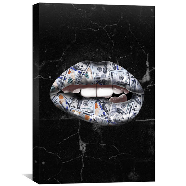 Luxury Money Lips Black Canvas Prints Wall Art - Canvas Painting