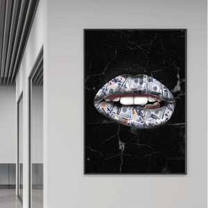 Money Lips Clock Canvas