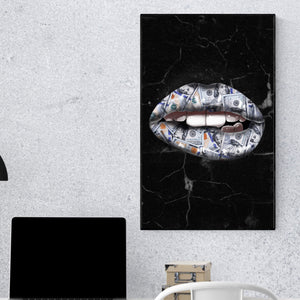 Money Lips Clock Canvas