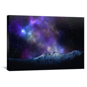 Mountains and Stars Canvas Art 45 x 30cm / Unframed Canvas Print Clock Canvas