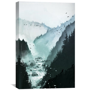 Mountains Around the Calm River Canvas Art Clock Canvas