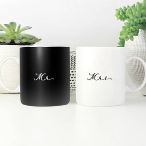 Mr and Mrs Black and White Mug Mug Clock Canvas