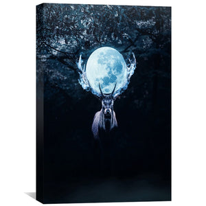 Mysterious Deer in Night Canvas Art 30 x 45cm / Unframed Canvas Print Clock Canvas