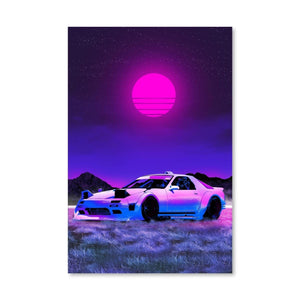 Neon Moon Racer Canvas Art Clock Canvas