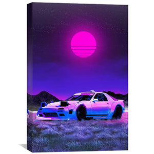 Neon Moon Racer Canvas Art 30 x 45cm / Unframed Canvas Print Clock Canvas