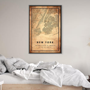 New York Vintage Map Canvas Art Clock Canvas