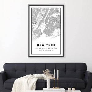 New York White Map Canvas Art Clock Canvas