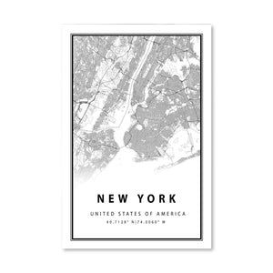 New York White Map Canvas Art Clock Canvas