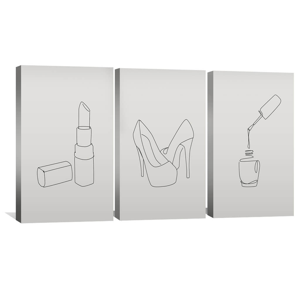 Night Out Essentials Canvas Art Set of 3 / 30 x 45cm / Unframed Canvas Print Clock Canvas