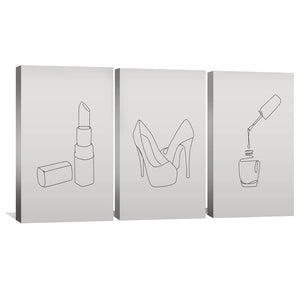 Night Out Essentials Canvas Art Set of 3 / 30 x 45cm / Unframed Canvas Print Clock Canvas