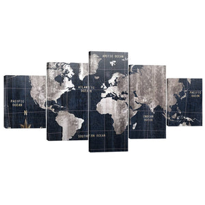 Noir Map Canvas - 5 Panel Art Clock Canvas