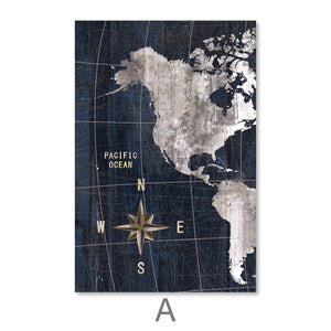 Noir Map Canvas Art A / 40 x 50cm / Unframed Canvas Print Clock Canvas