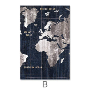 Noir Map Canvas Art B / 40 x 50cm / Unframed Canvas Print Clock Canvas
