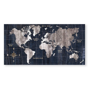 Noir Map Canvas - Single Panel Art Clock Canvas
